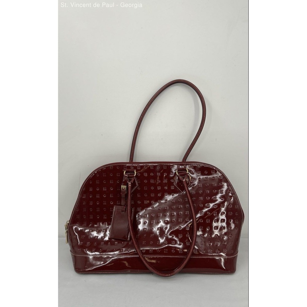 Arcadia Genuine Patent Leather Dome Zip Satchel Bag Red Bag‎ Top Handle Italy